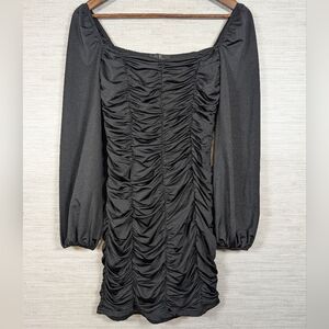Emprada Long Sleeve Black Stretchy Ruched Bodycon Dress Small